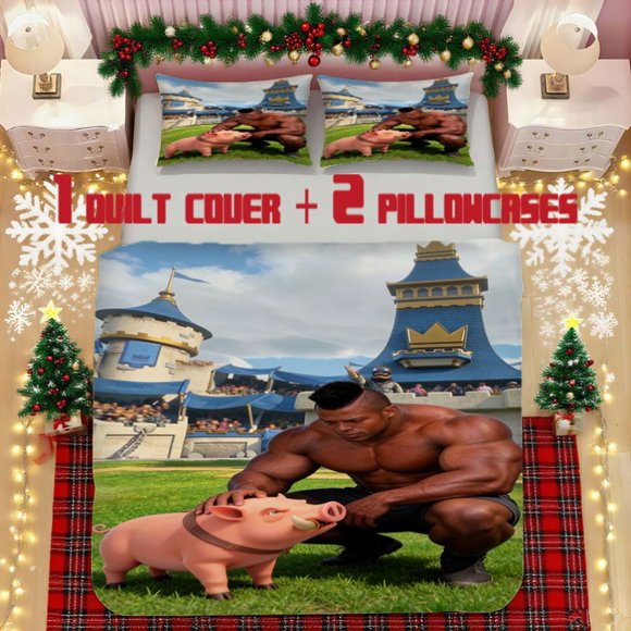 Muscular Man and Wild Boar Knight Soft Printed Bedding Set Polyester Fabric Decorative & Warm Ideal for Bedroom or Guest Room