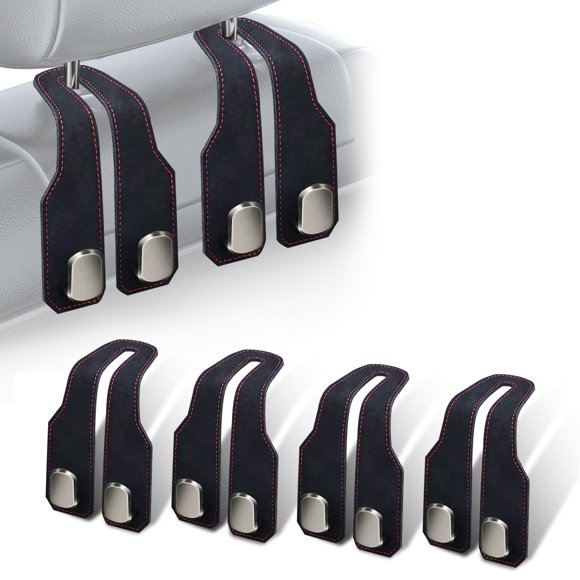 Ganchos para reposacabezas de auto atFivoy, paquete de 4, negro metal