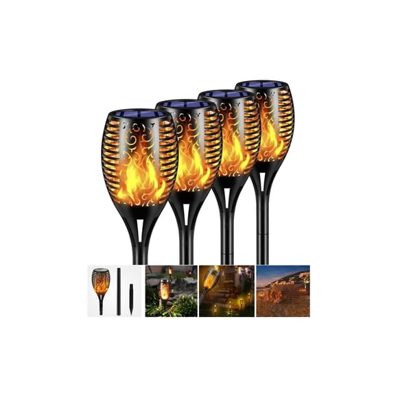 Pack 4 Antorchas Solares LED Estilo Llama Viva Para Jardín Exterior