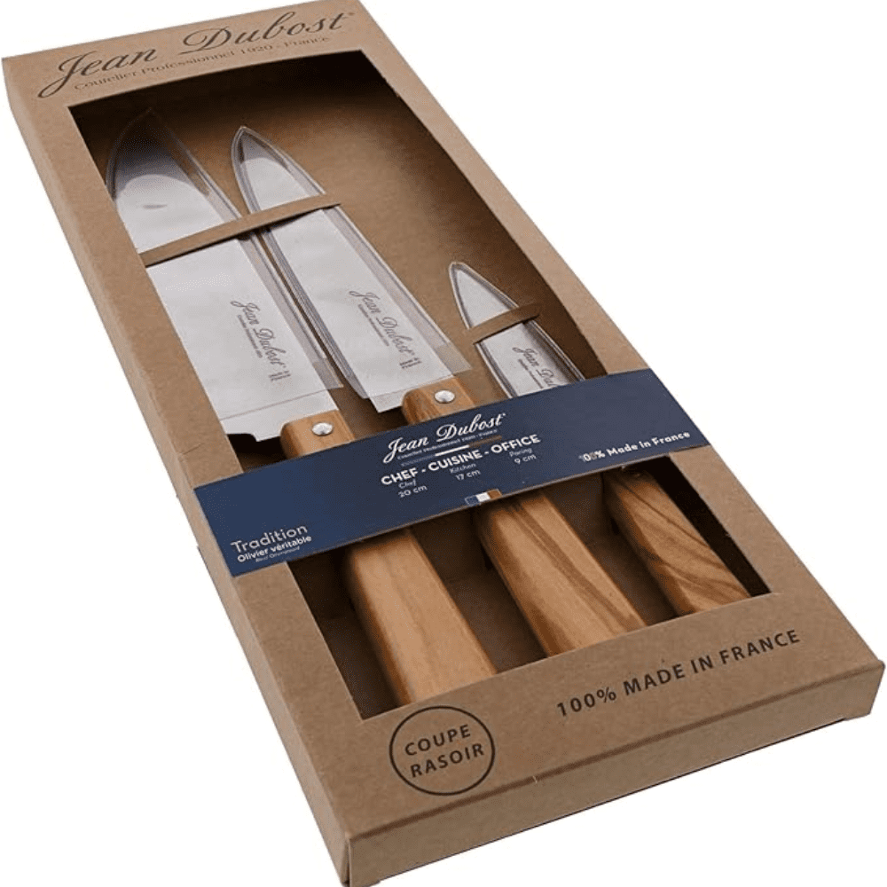 Laguiole Jean Dubost - Laguiole 3 Cuchillos Cocina Mango Madera Olivo (caja Kraft)