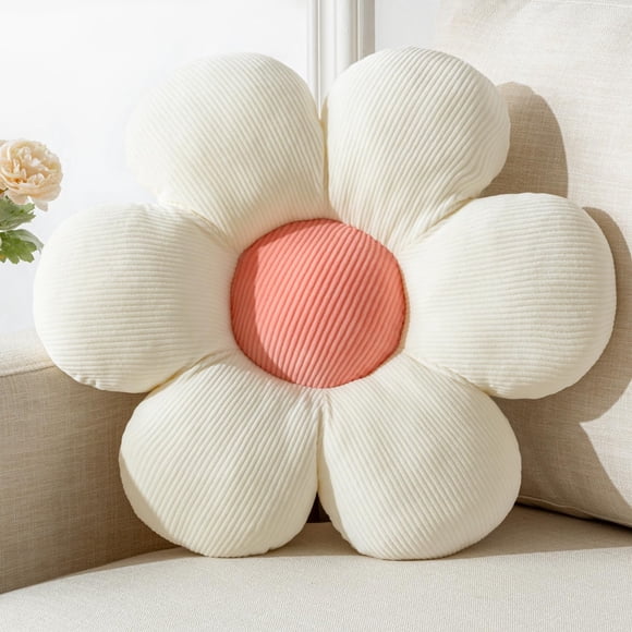 Cojín de felpa con forma de flor, color blanco, para suelo, color blanco