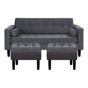 Bodevir - Sofa Retro 3C + 2 Pouf Felpa 00 Gris