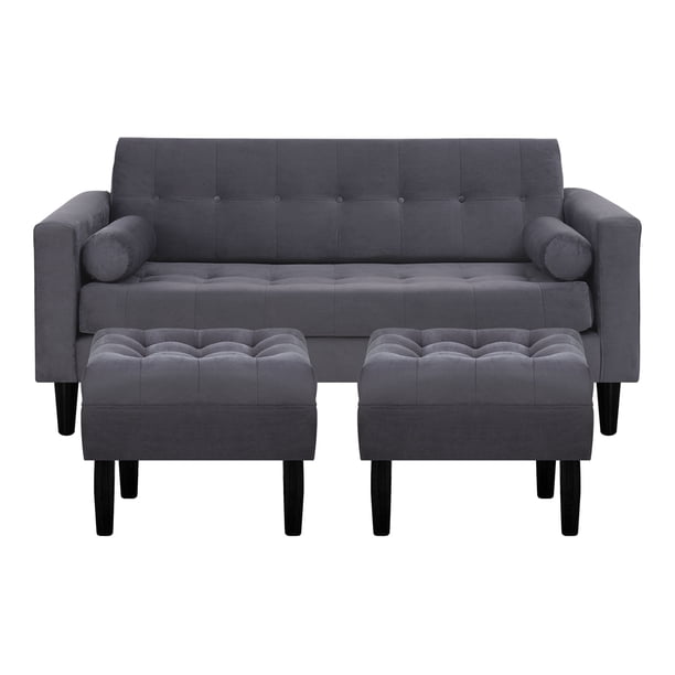 Sofa Retro 3c + 2 Pouf Felpa 00 Gris
