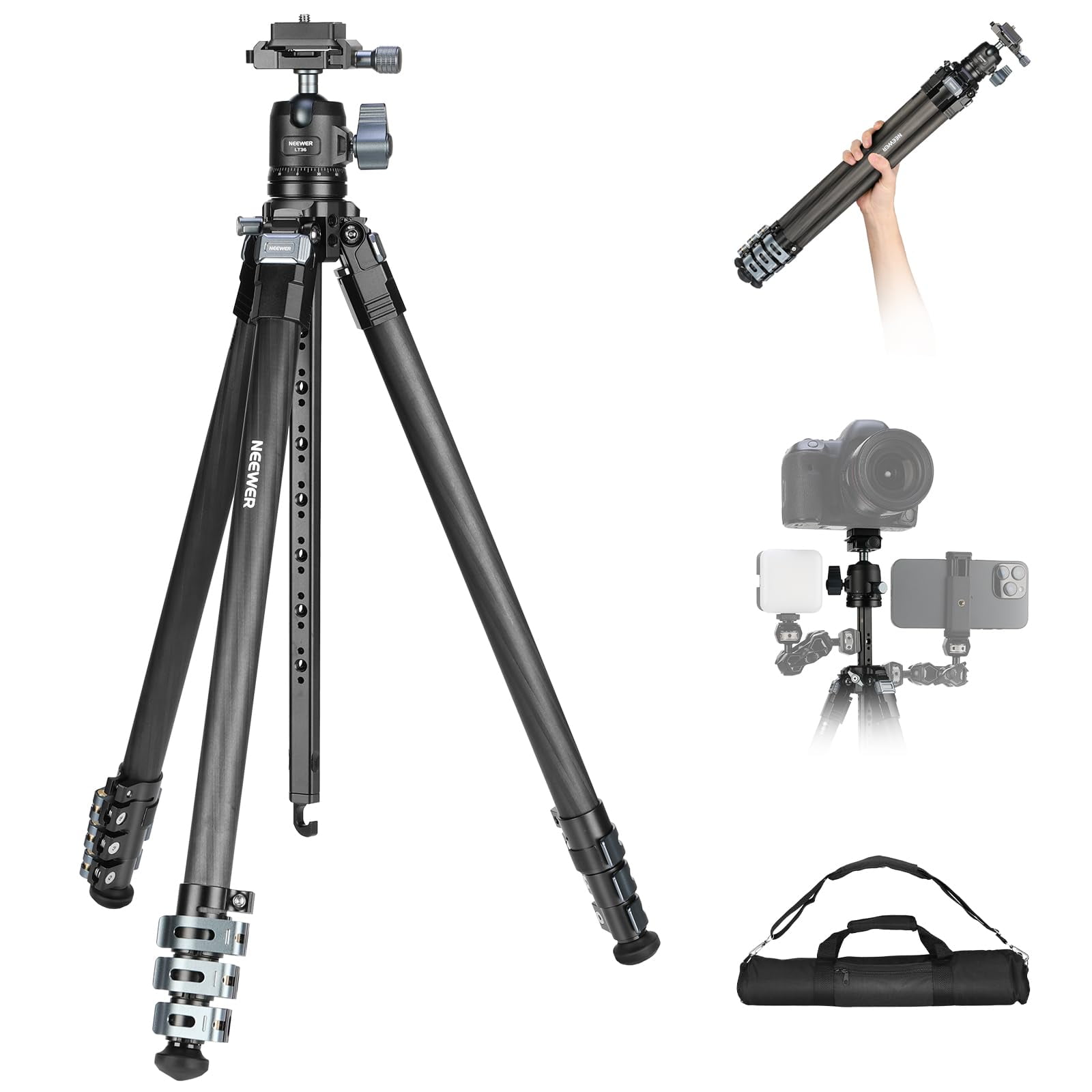 Trípode Neewer 60.4 Travel De Fibra De Carbono Con Cabezal Esférico Lt36