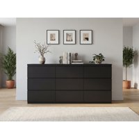 M&Ms - 9 Drawer Dresser With No Handle Design, Modern Black Matte Wood Dresser For Bedroom, Storage Chest Of Drawers For Living Room, Hallway, Entryway