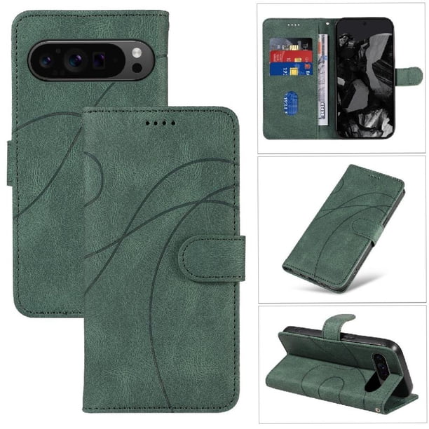 Funda tipo cartera con tapa para Google Pixel 9 Pro 5G con tarjetero, soporte y cubierta magnética Verde