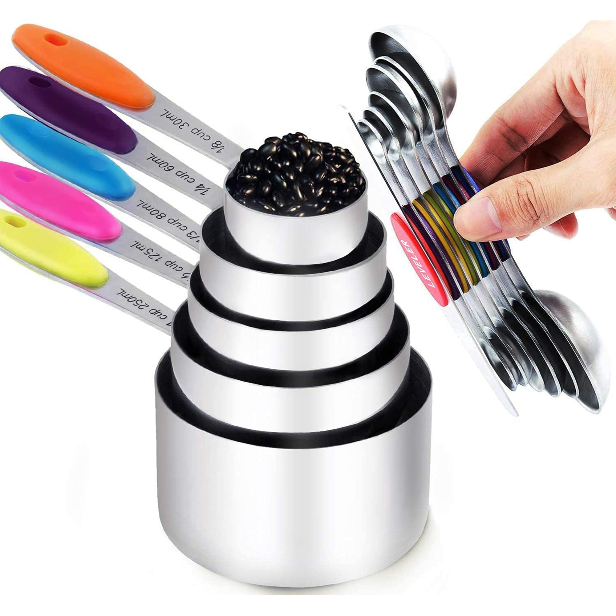 Tiluck - Set De Tazas Medidoras Y Cucharas Medidoras Magnéticas