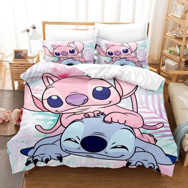 v1508 Bed Sheets Stitch Lilo and Stitch Cute Cartoon Duvet Cover Anime Warm Set Bedding Bedroom Room Decoration Large E Bed Size Printing 3-Piece Bedding Set (1 Duvet Cover + 2 Pillow Shams) Bed Sheet