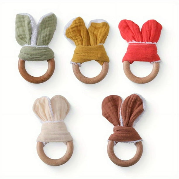 Wooden Baby Teething Ring, Cute Rabbit Shape, Newborn Tactile Training Teething Toy