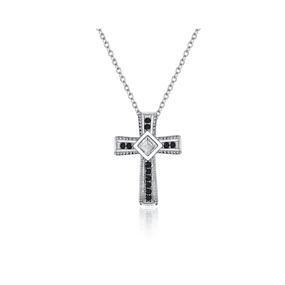 Collar de Acero Con Colgante de Cruz y Circones