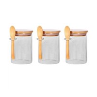 Disparo - Set 3 Frascos Hermeticos 700Ml 10Cm Redondo Cuchara Tapa Bambú
