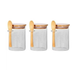 Disparo - Set 3 Frascos Hermeticos 700Ml 10Cm Redondo Cuchara Tapa Bambú