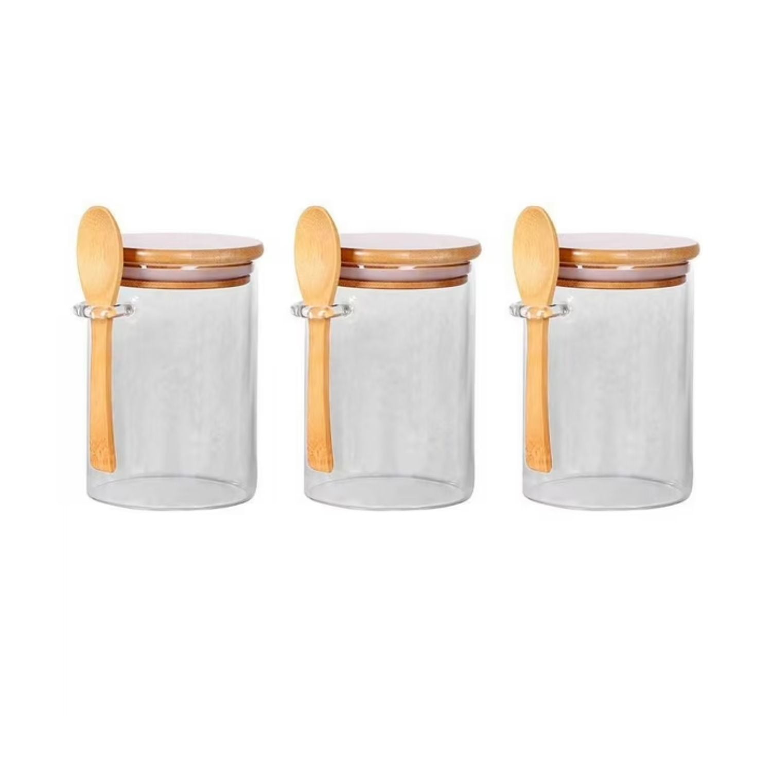 Disparo - Set 3 Frascos Hermeticos 700ml 10cm Redondo Cuchara Tapa Bambú