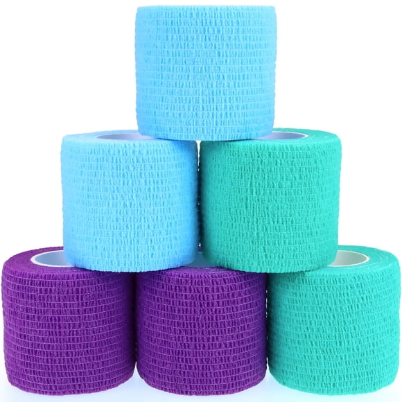 Venda cohesiva autoadhesiva KEQCQE de 2 pulgadas, azul, 6 rollos