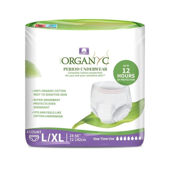 Ropa interior menstrual desechable de algodón orgánico, L, XL, 4 quilates
