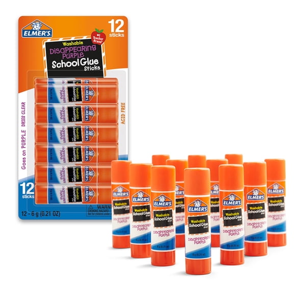 Barras adhesivas Elmer's Disappearing Purple, lavables, 6 g, 12 unidades