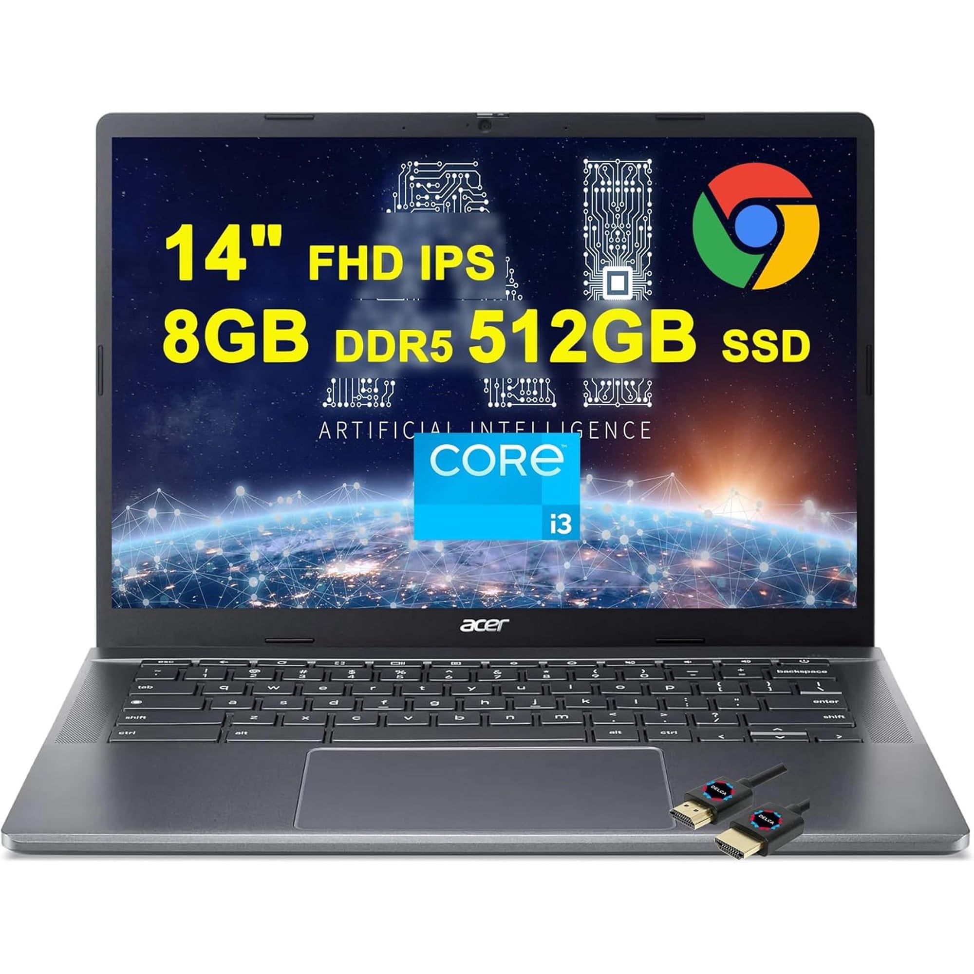 Laptop Acer Chromebook Plus 514 14" Fhd Táctil I3 8gb 512gb