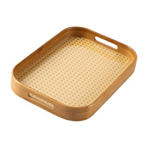Magideal - Bandeja Decorativa De Bambú Para Servir Con Asas, Bandeja De Té, Bandeja De Desayuno, Bandeja De Cena Para Dormitorio, Almacenamiento Para Comer, Baño L