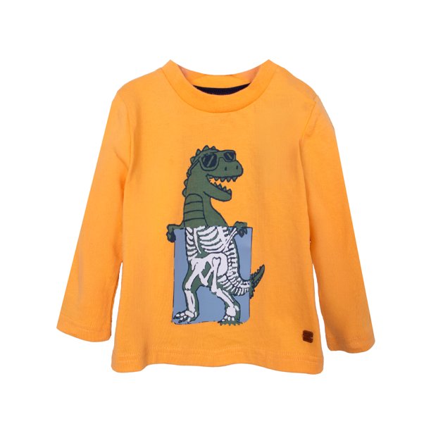 Polera Bebé Niño Manga Larga Estampado Dino Mostaza