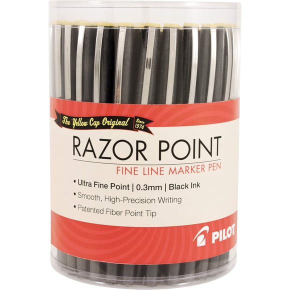 Rotuladores PILOT Razor Point ultrafinos de 0,3 mm, color negro, paquete de 36