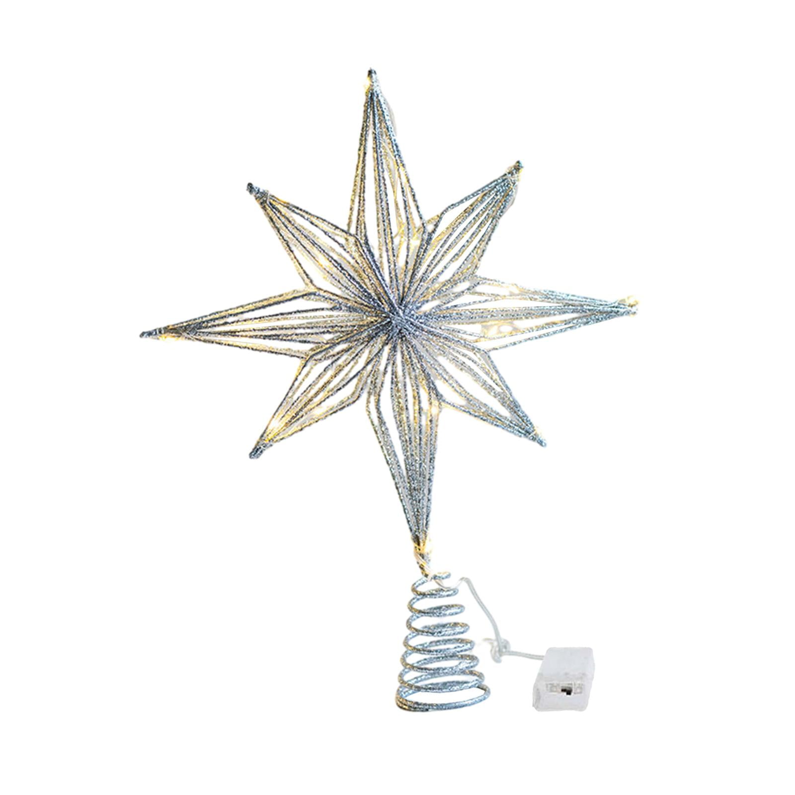 Magideal - Estrella Navidad Topper Árbol Hierro Adorno Artesanal Función Iluminación Base Firme Para Mesa Estantería Oficina Habitación Sala De Estar Regalos Nav 30cm Plata