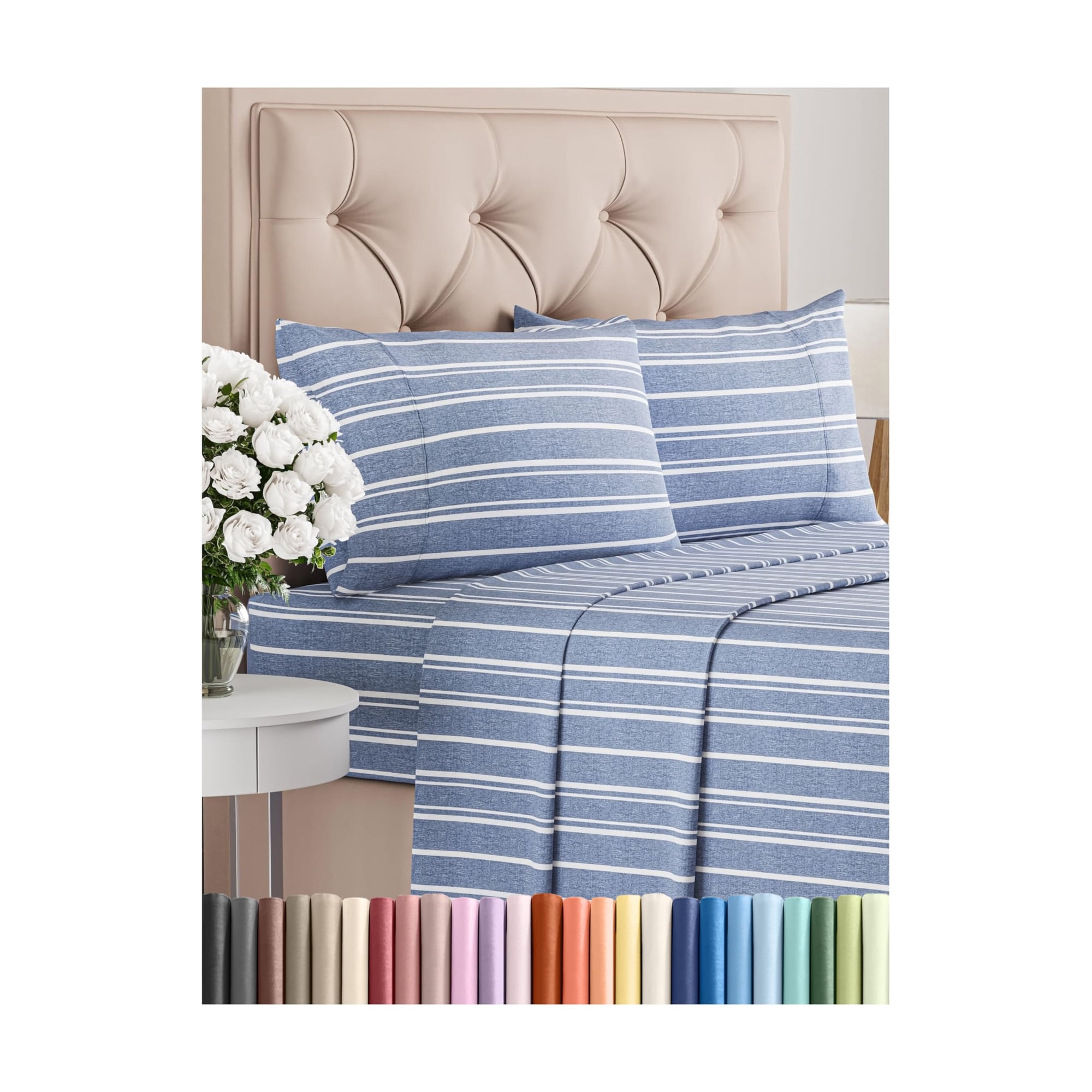Juego De Sábanas Cgk Unlimited King Size Blue Stripes