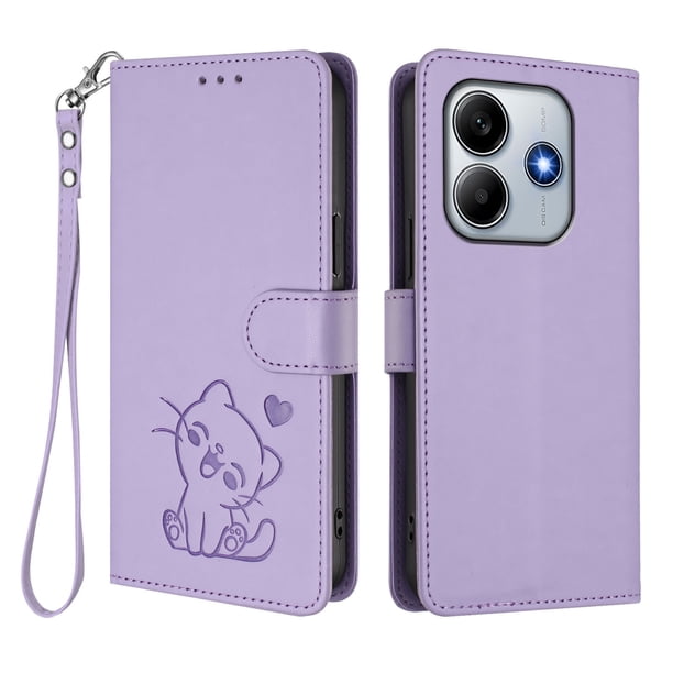 Funda Volteable con Diseño de Gato para Xiaomi Redmi Note 14 5G, Lila Claro