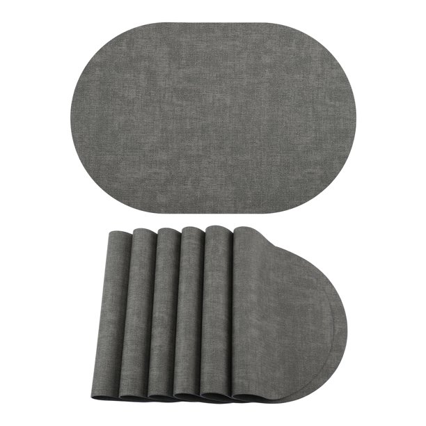 Juego de 6 Manteles Ovalados de Cuero para Decoración de Mesa de Cocina Resistente al Calor Manteles Limpiables Gris Oscuro 45x30cm