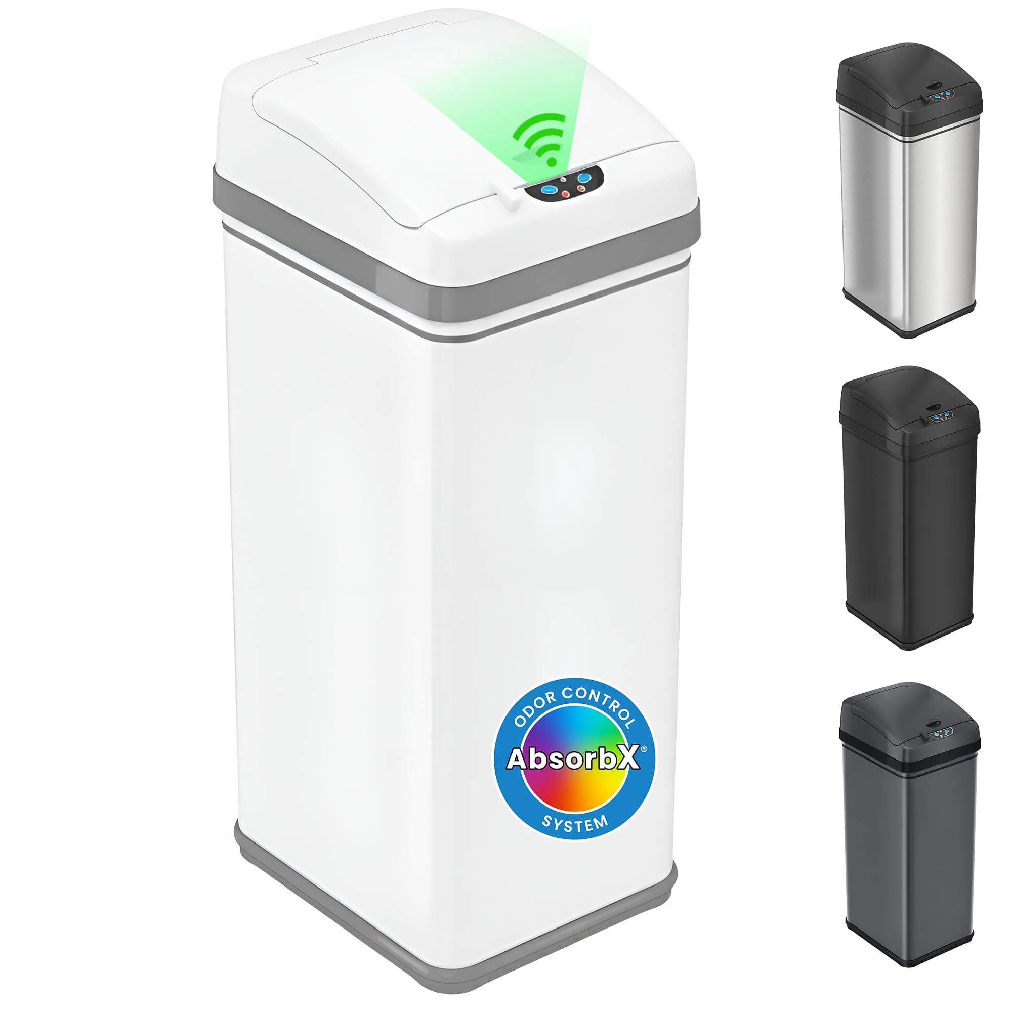 Contenedor De Basura Itouchless Con Sensor De Movimiento, 50 L, Blanco Brillante