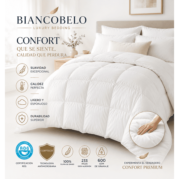 Plumón invierno 100% pluma de ganso 30% pluma pecho certificado KING
