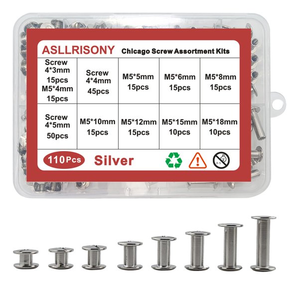 Tornillos ASLLRISONY 110 juegos plateados 4-18 mm surtidos