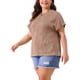 thumbnail image 4 of Agnes Orinda Blusas Casuales de Manga Corta con Cuello Redondo Texturizado para Mujer de Talla Grande 1X Marrón, 4 of 6