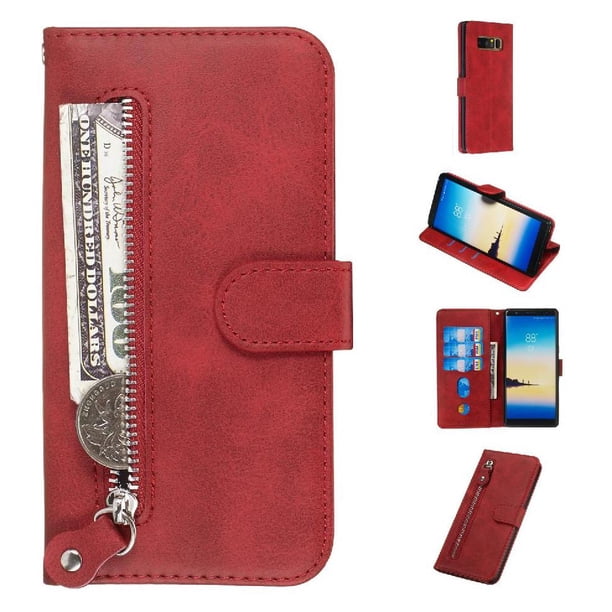 Funda con Cremallera para Samsung Galaxy Note 8, Carcasa Cartera de Cuero PU con Soporte y Tarjetero