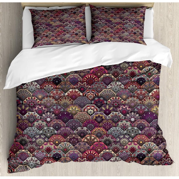 Indie Duvet Cover Set Group of Funky Monsters Society Different Expressions Abstract Groovy Doodle Style Decorative 3 Piece Bedding Set