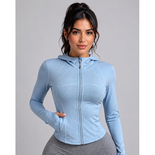 Chaqueta Deportiva Para Mujer Cierre Completo Capucha Y Pasadedo