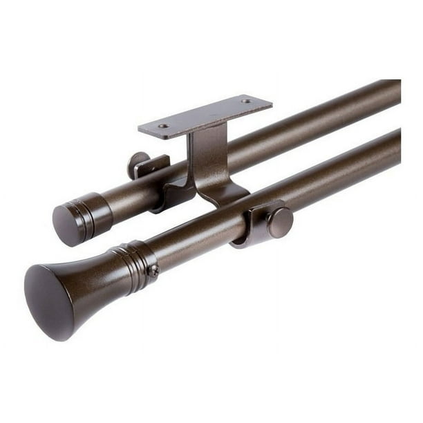 Set Doble De Barras Para Cortina Extensible 170-320 Cm De Metal Diámetro 16/19 Mm Soporte De Techo Terminal Cónico Color Café