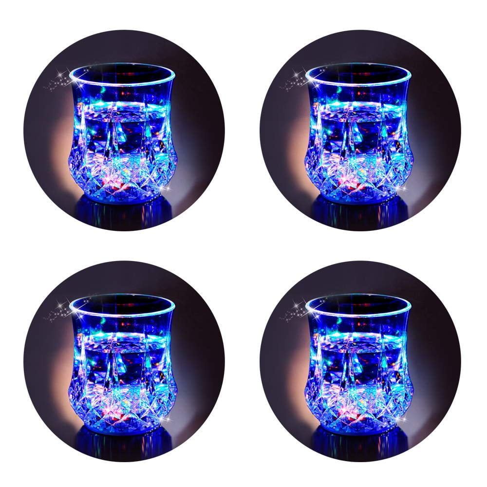 Xusx111 - Led Tazas 4 Pack Parpadeando Luz Automática Agua Activada Cambio De Color Vino Whisky Cerveza Cola Jugo Utensilios De Bebida Tazas Tiro De Vidrio Para Bar Discoteca Club Nocturno Fiesta Navi