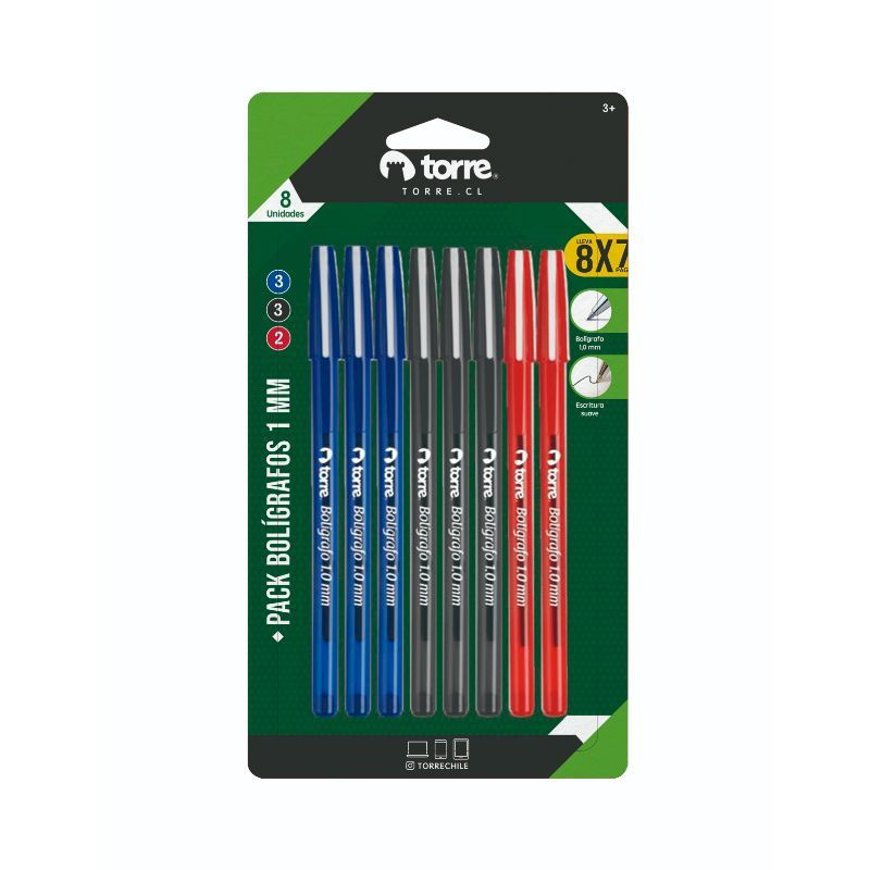 Set De Bolígrafo Azul-negro-rojo Torre