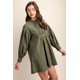 thumbnail image 5 of Vestido Corto Casual De Algodón Con Cuello Redondo Manga Larga Y Encaje Color Caqui (para Mujer), 5 of 5