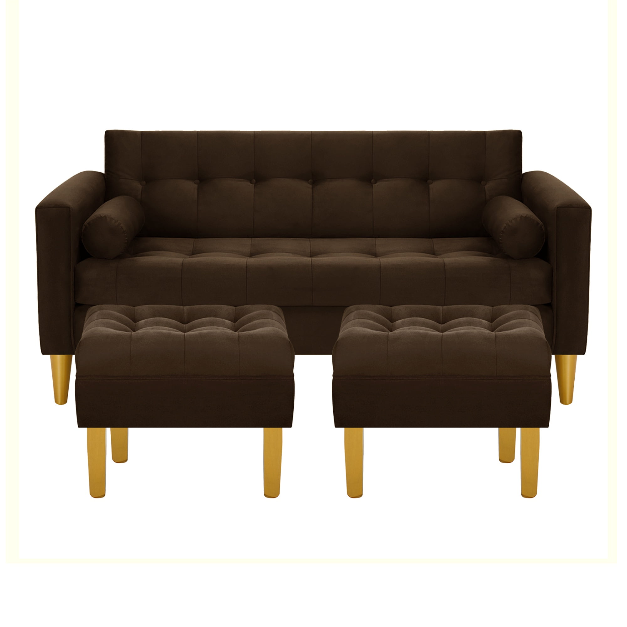 Bodevir - Sofa Retro 3c + 2 Pouf Felpa 01 Chocolate