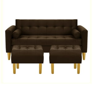 Bodevir - Sofa Retro 3C + 2 Pouf Felpa 01 Chocolate