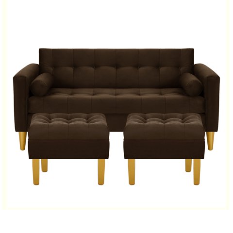 Bodevir - Sofa Retro 3C + 2 Pouf Felpa 01 Chocolate