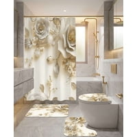 Mylhogar - Juego 5 Piezas Con Cortina De Baño De Tela Poliéster Y Forro De Ducha De Plástico