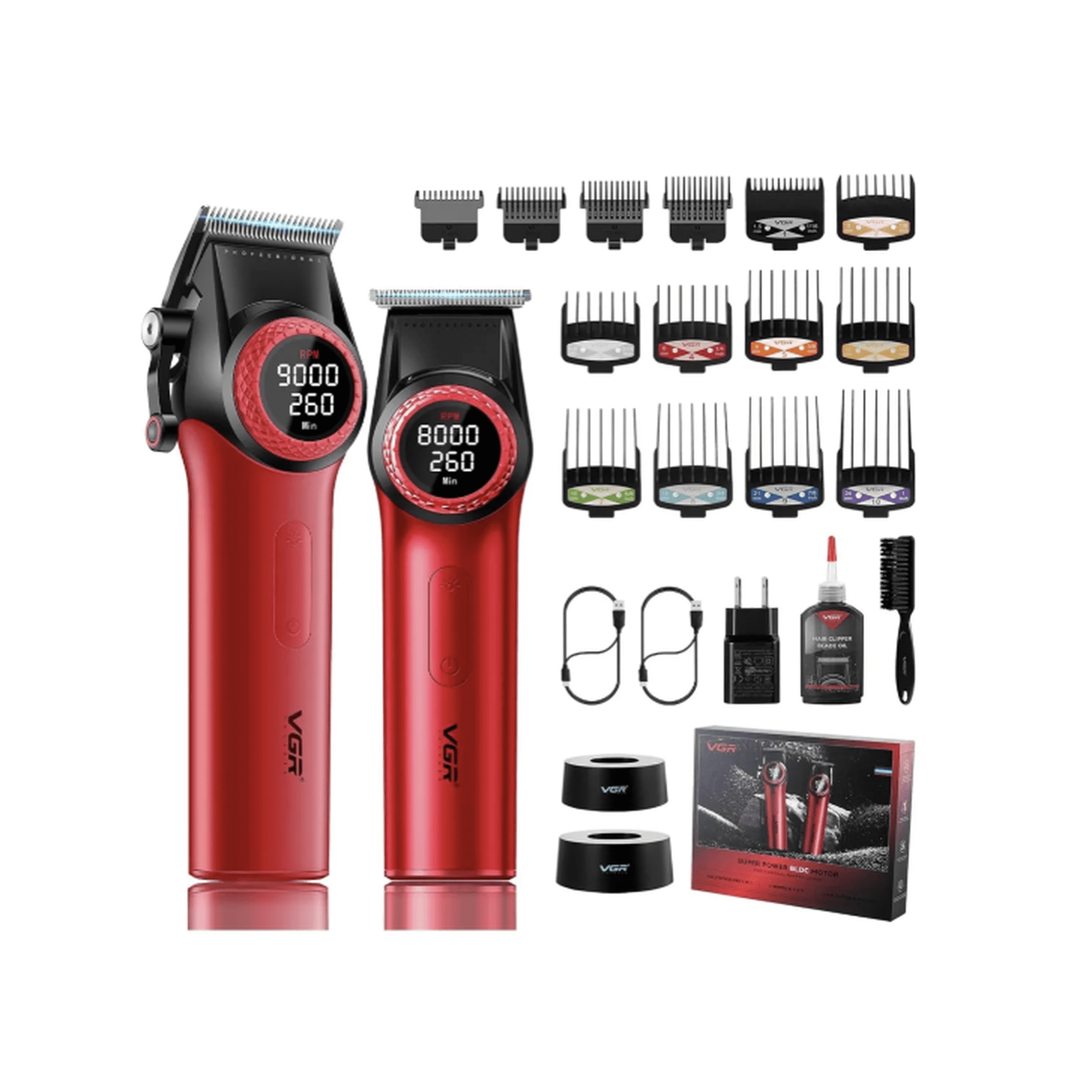 Cortadora Profesional Vgr 2 En 1 Bldc V-001 Pro + V-977 Rojo