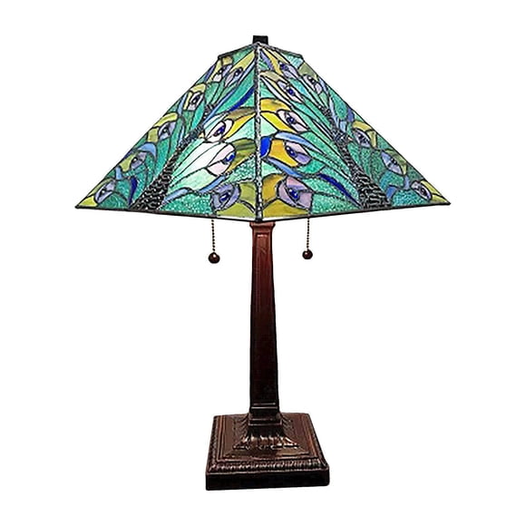 Lámpara de mesa Amora estilo Tiffany pavo real turquesa 58 cm