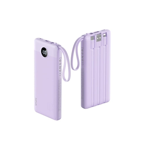 Cargador Portátil Power Bank Vrurc De 10000 Mah Con Cables, Color Lavanda