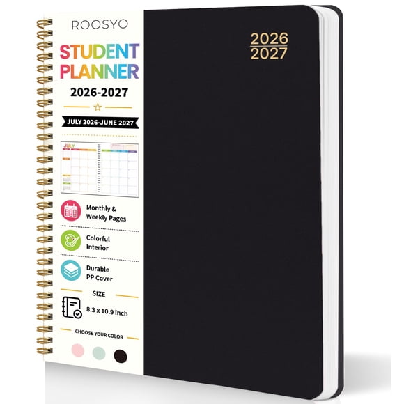 Agenda Roosyo 26 × 28 cm Negra con Espiral 2026‑2027