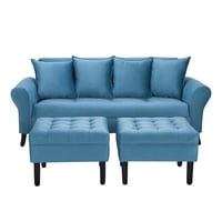 Bodevir - Sofa Lua 3C + 2 Pouf Felpa 20 Azul Petroleo