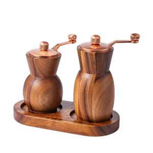 Bothyi - 2X Molinillo De Especias Manual Con Bandeja Salero Y Pimentero De Madera Herramientas De Cocina