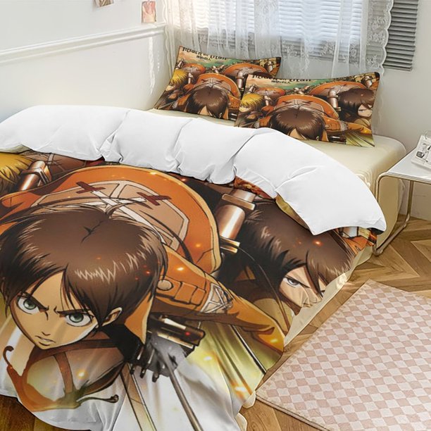 Attack on Titan Anime Home Bed 3-piece Set Classic Japanese Anime Polyester Wash Student Dormitory Set